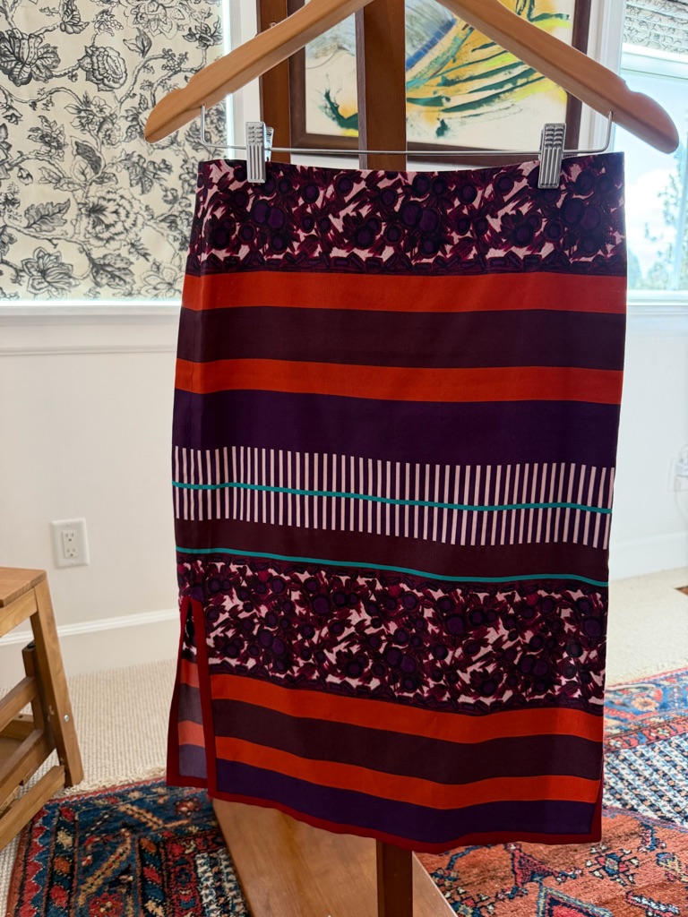 Suno Striped Floral Pencil Skirt In Plum And Rust